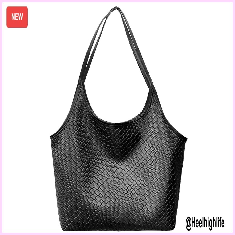 Leather Woven Tote Bag Top-Handle Shoulder Hobo Vegan Crossbody Handbag
